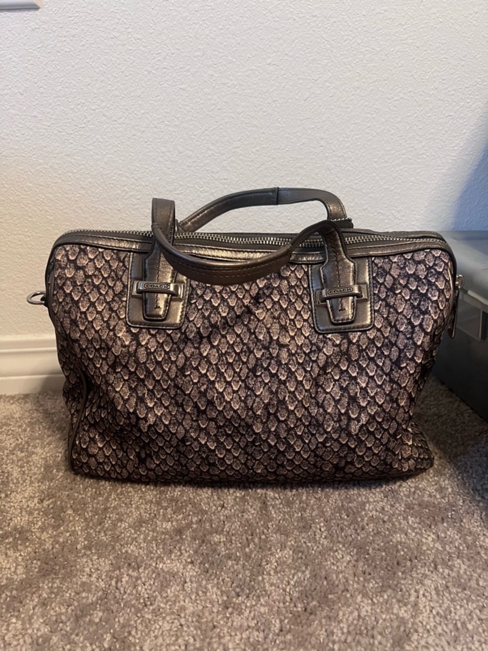 Coach Python Print Satchel in Metallic Pewter/Black